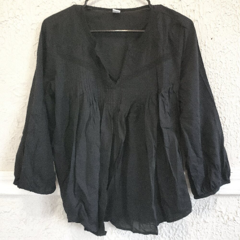 Old Navy Split Neck Cotton Peasant Top, Black, Size M